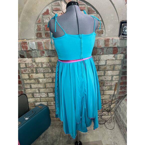 slip dress adjustable straps blue purple handkerchief hem - Picture 6 of 10